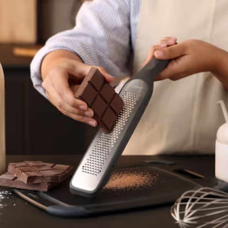 Zyliss rasp grater - showing chocolate being grated.