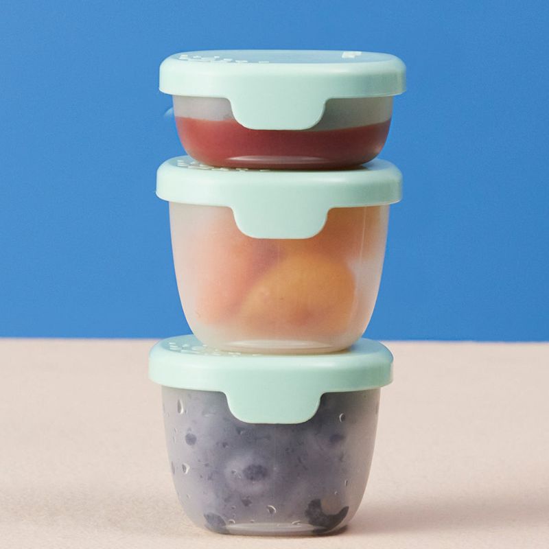 b.box leak proof snack tubs - set of 3 - fits in larger lunch box - Forest -stacked on top of each other. 