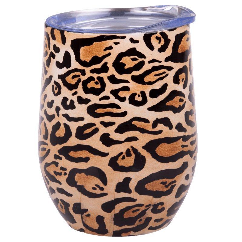 330ml Oasis double walled wine sippy tumbler with lid - Leopard.