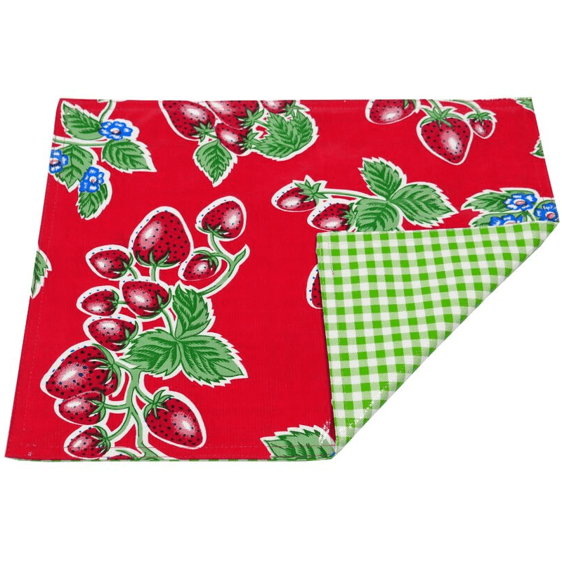 Ben Elke Mexican oilcloth two sided table place mat in Red Strawberry/Green Gingham  designs.