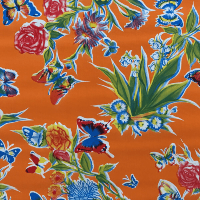   Ben Elke Mexican oilcloth tablecloth in Butterfly Orange design