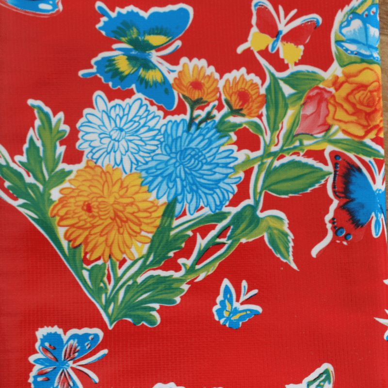   Ben Elke Mexican oilcloth tablecloth in Butterfly Red design 