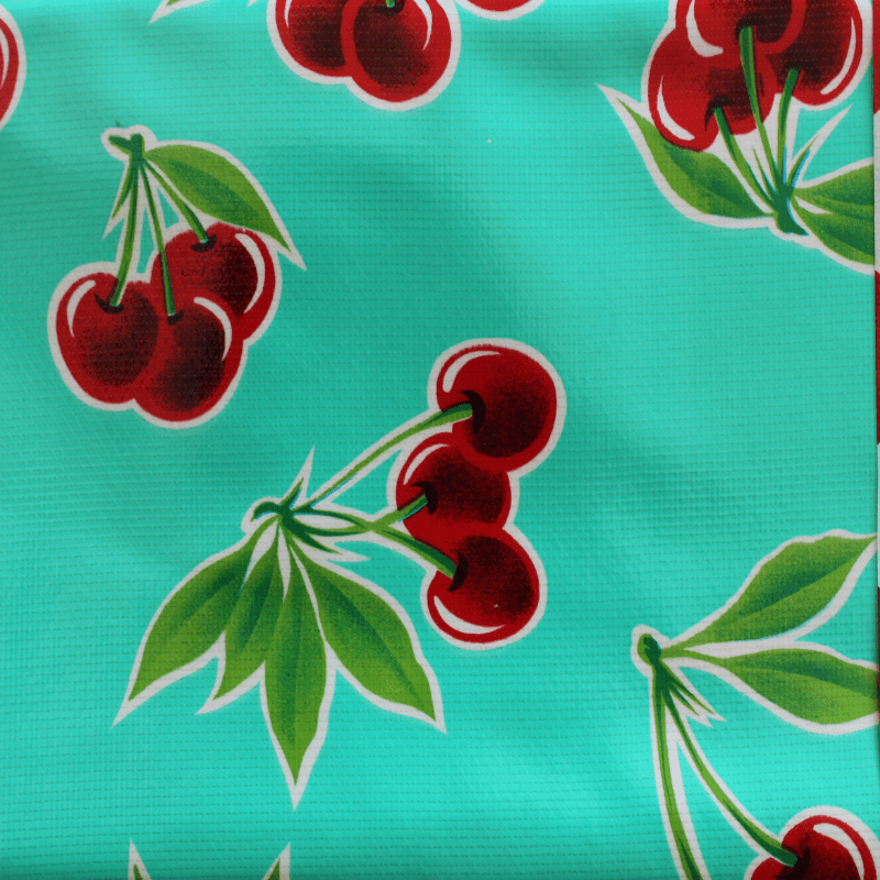   Ben Elke Mexican oilcloth tablecloth in Cherries Mint design