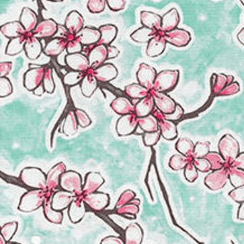   Ben Elke Mexican oilcloth tablecloth in Cherry Blossom Mint design