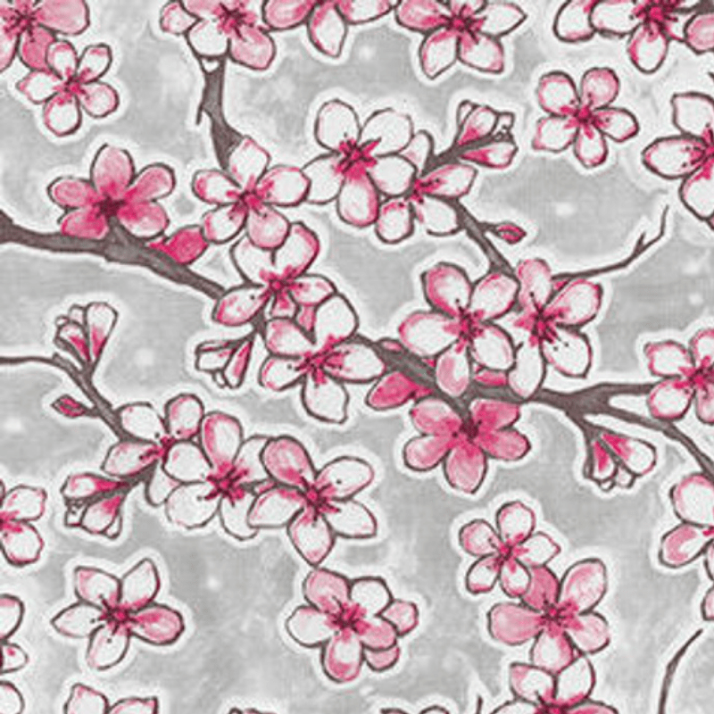   Ben Elke Mexican oilcloth tablecloth in Cherry Blossom Silver design
