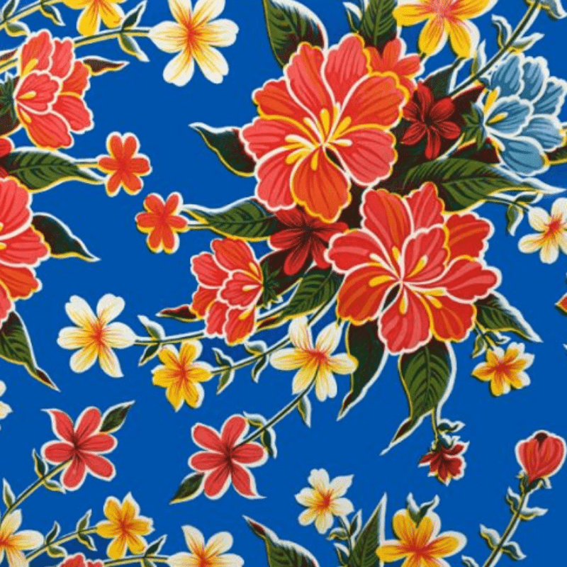   Ben Elke Mexican oilcloth tablecloth in Hibiscus Dark Blue design 