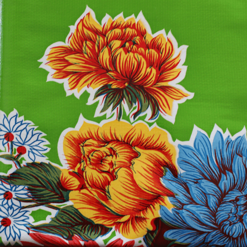   Ben Elke Mexican oilcloth tablecloth in Mums Green design