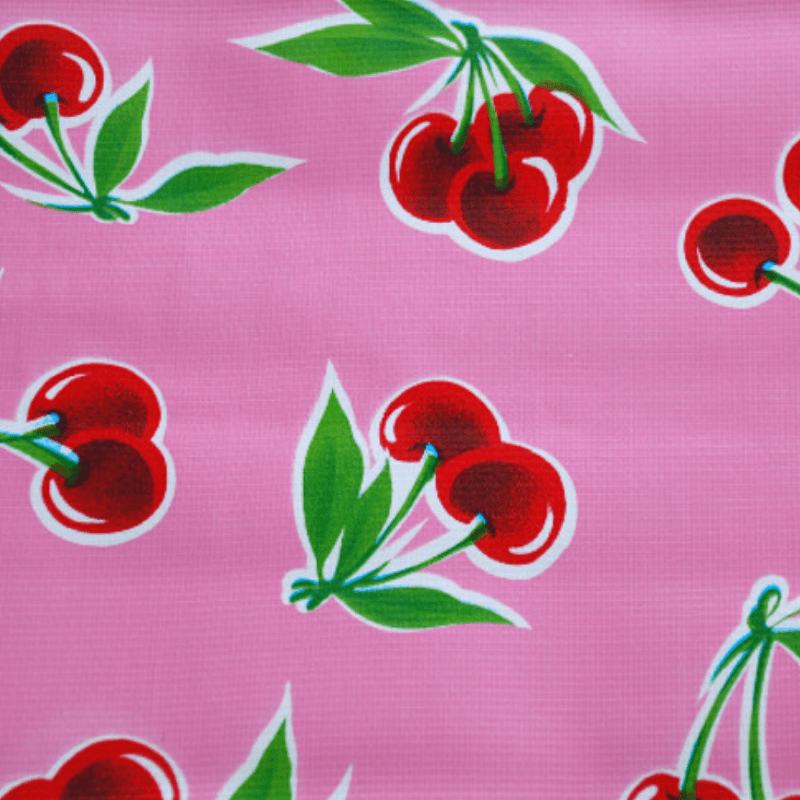   Ben Elke Mexican oilcloth tablecloth in Pink Cherries design