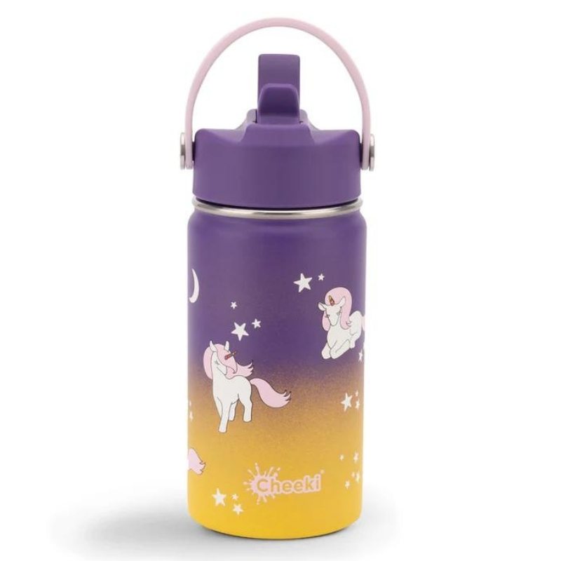 Cheeki Little Adventure Range - 400ml insulated stainless steel water bottle for kids - Unicorns