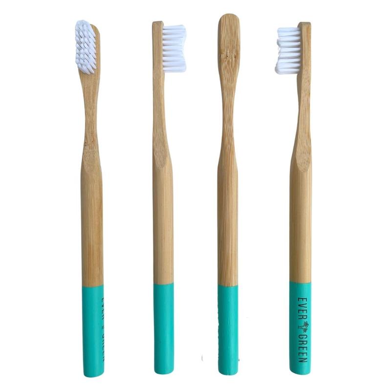 Evergreen bamboo toothbrush - aqua - seen from all 4 sides.