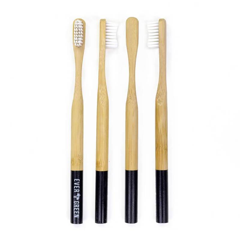 Evergreen bamboo toothbrush - black - seen from all 4 sides.