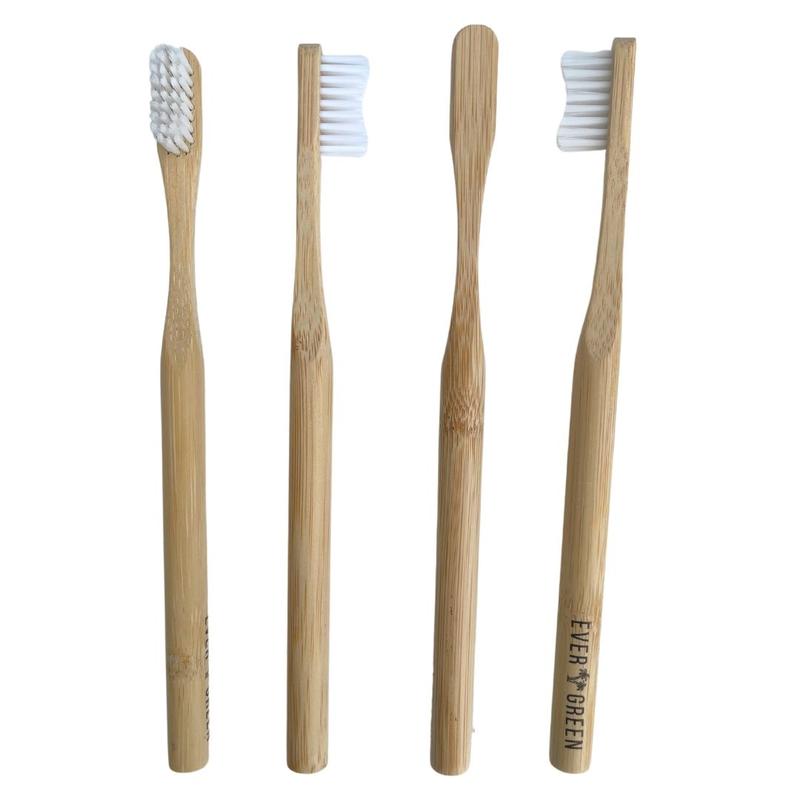 Evergreen bamboo toothbrush - natural - seen from all 4 sides. 