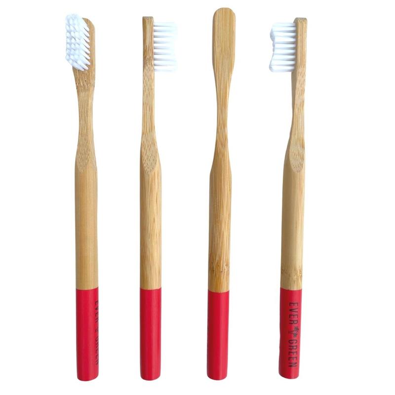 Evergreen bamboo toothbrush - watermelon - seen from all 4 sides.