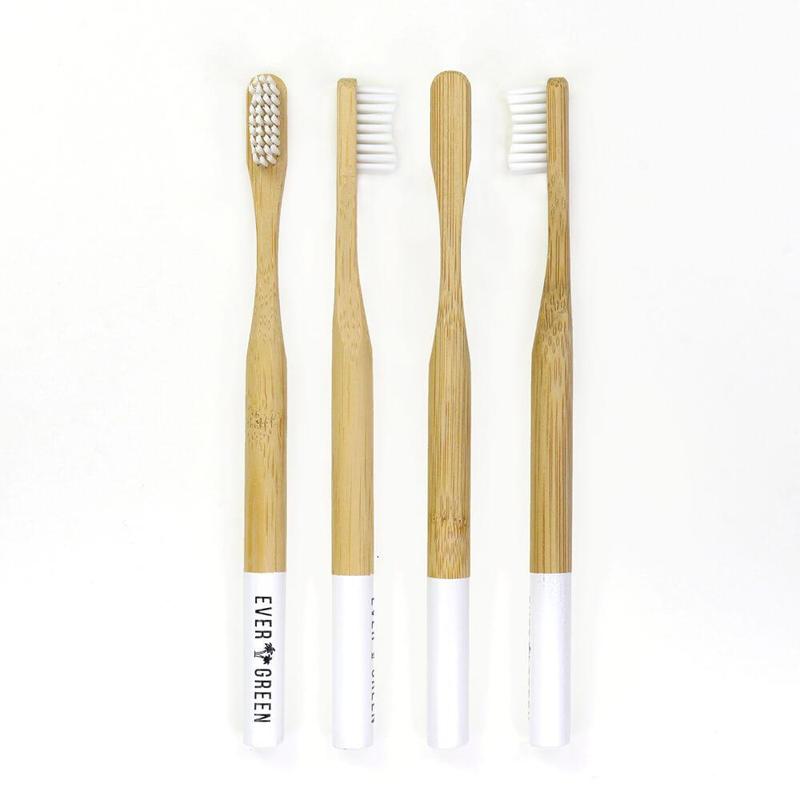 Evergreen bamboo toothbrush - white - seen from all 4 sides.