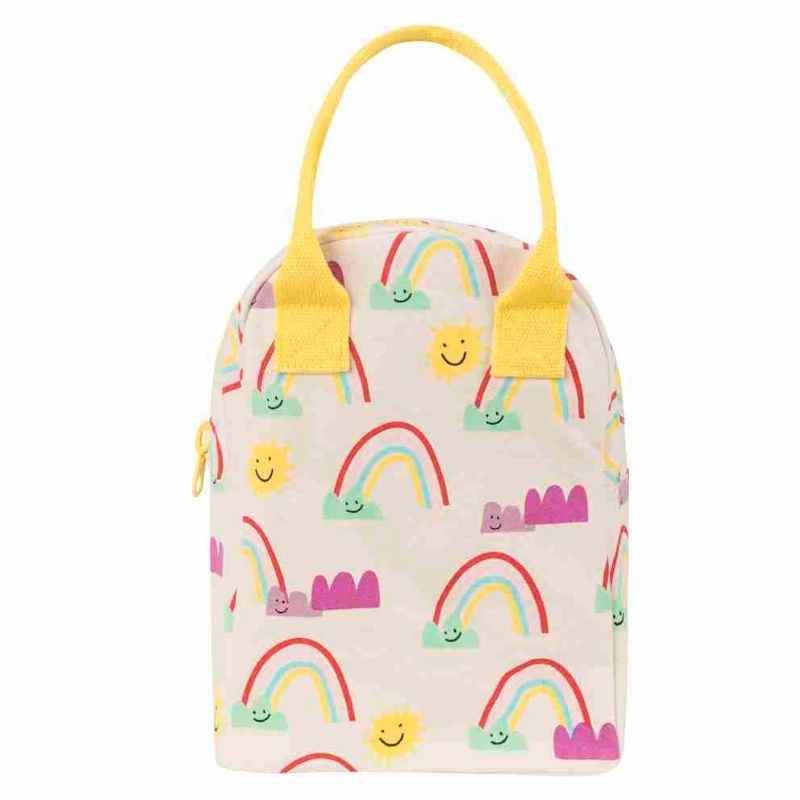 Fluf zipper lunch bag washable cotton - Rainbow design.