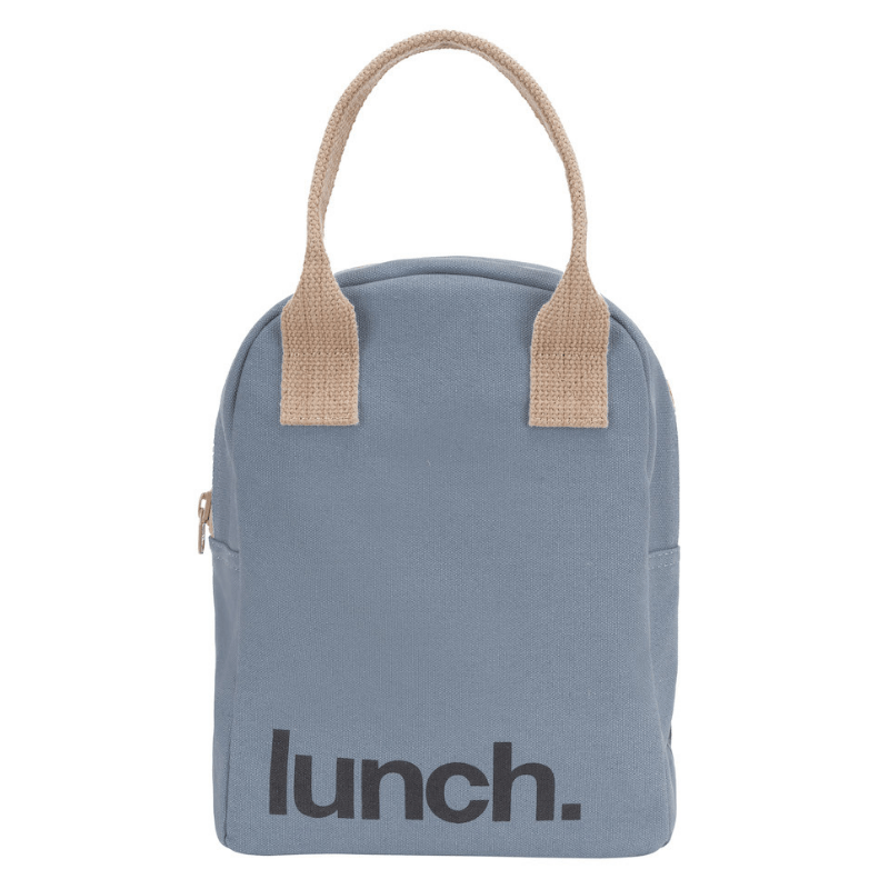 Fluf zipper lunch bag washable cotton - Blue design.
