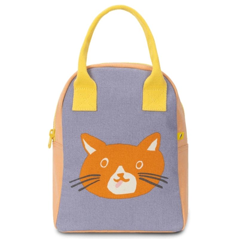 Fluf zipper lunch bag washable cotton - Cat design.