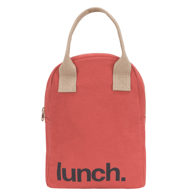 Fluf zipper lunch bag washable cotton - Red design.