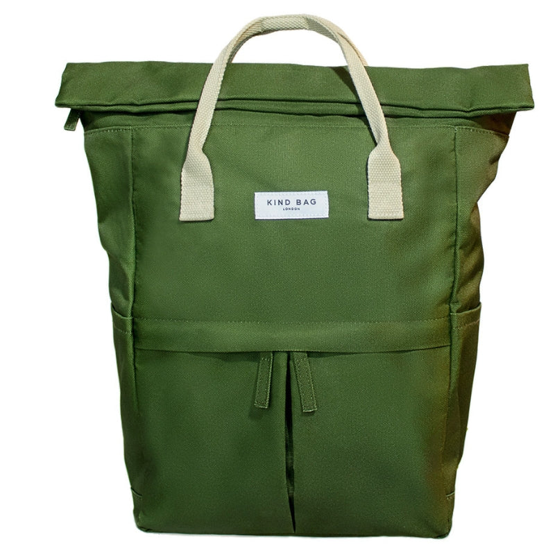 Medium backpack made by Kind Bag from 100% recycled plastic bottles - in Khaki.
