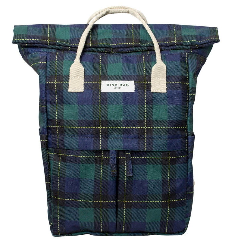Medium backpack made by Kind Bag from 100% recycled plastic bottles - in Tartan. 