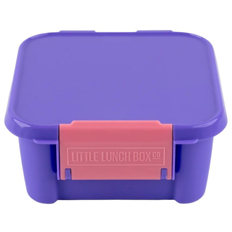 Little Lunch Box Co Two - leakproof snack box with 2 compartments - in Grape with pink clasp.