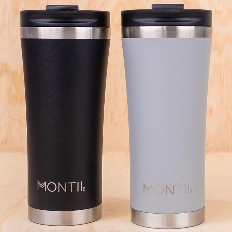MontiiCo Mega 475ml insulated reusable coffee cup mug  - in coal and chrome. 