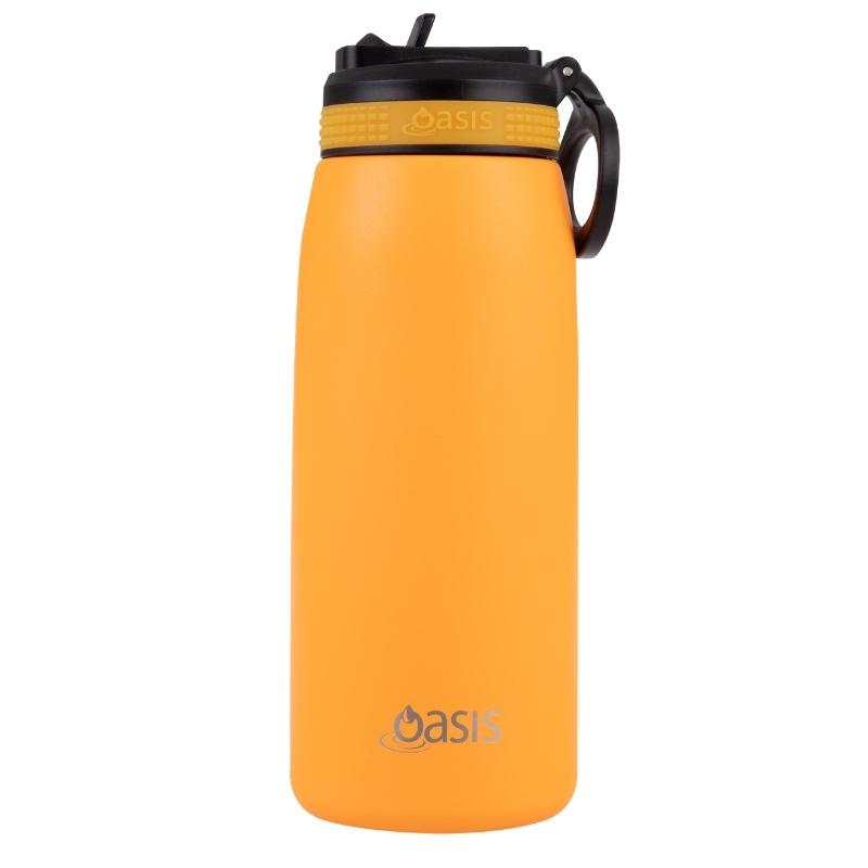 780ml Oasis sports bottle with sipper lid - double walled stainless steel bottle - Neon Orange.