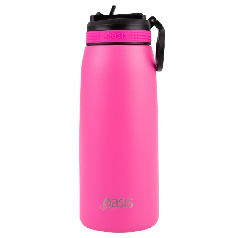 780ml Oasis sports bottle with sipper lid - double walled stainless steel bottle - Neon Pink.