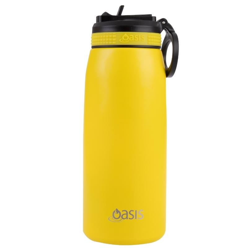 780ml Oasis sports bottle with sipper lid - double walled stainless steel bottle - Neon Yellow. 