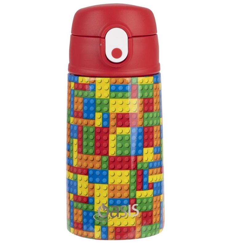 400ml Oasis Stainless Steel Double Walled insulated kids water bottle with sipper straw - Bricks