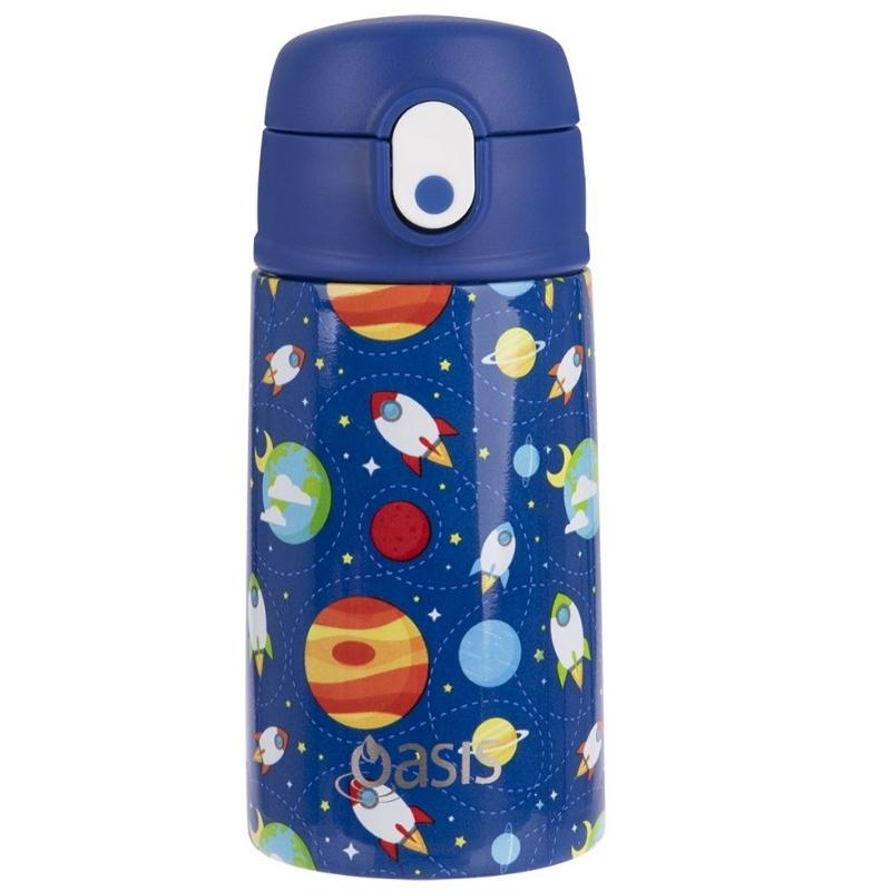 400ml Oasis Stainless Steel Double Walled insulated kids water bottle with sipper straw - Outer Space