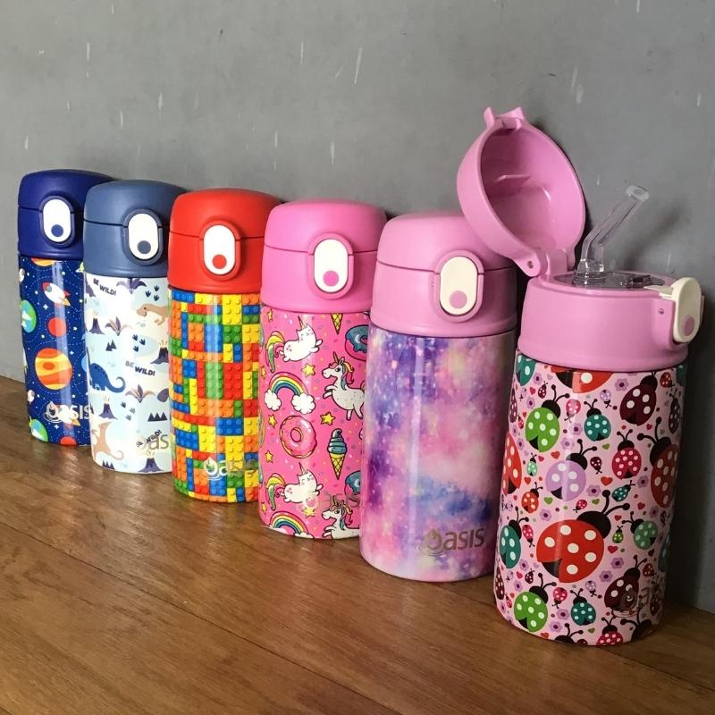400ml Oasis Stainless Steel Double Walled insulated kids water bottle with sipper straw - mixed photo