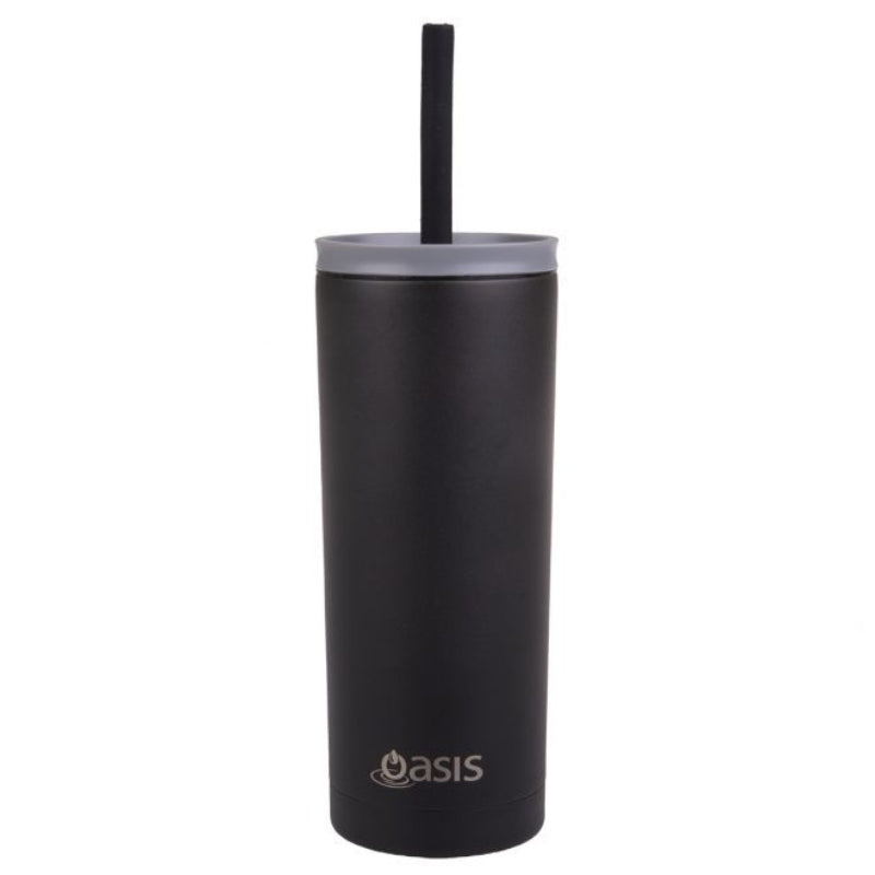 Oasis "Super Sipper" Stainless Steel Double Wall Insulated Tumbler with Silicone Head Straw - 600ml - Black.