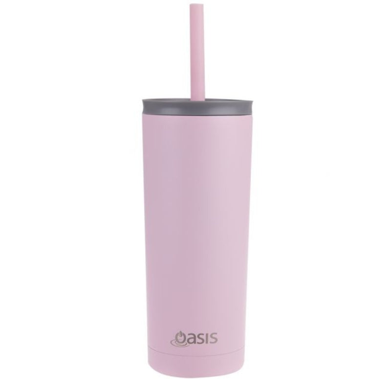 Oasis "Super Sipper" Stainless Steel Double Wall Insulated Tumbler with Silicone Head Straw - 600ml - Carnation.
