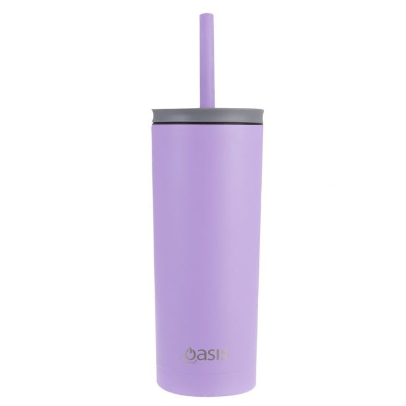 Oasis "Super Sipper" Stainless Steel Double Wall Insulated Tumbler with Silicone Head Straw - 600ml - Lavender.