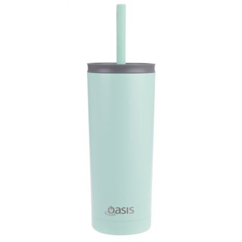 Oasis "Super Sipper" Stainless Steel Double Wall Insulated Tumbler with Silicone Head Straw - 600ml - Mint.