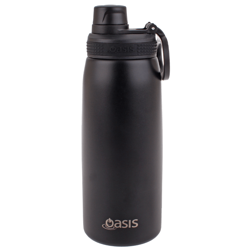 Oasis 780ml sports bottle double walled insulated stainless steel bottle with screw cap lid - Black.