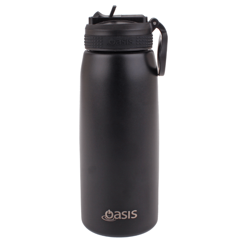 780ml Oasis sports bottle with sipper lid - double walled stainless steel bottle - Black.