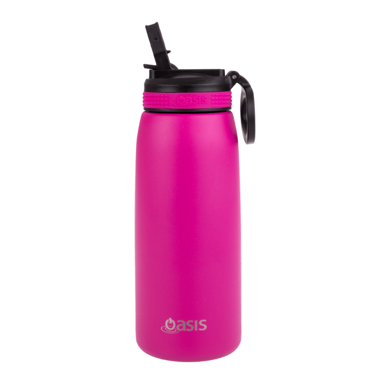 780ml Oasis sports bottle with sipper lid - double walled stainless steel bottle - Fuchsia. 