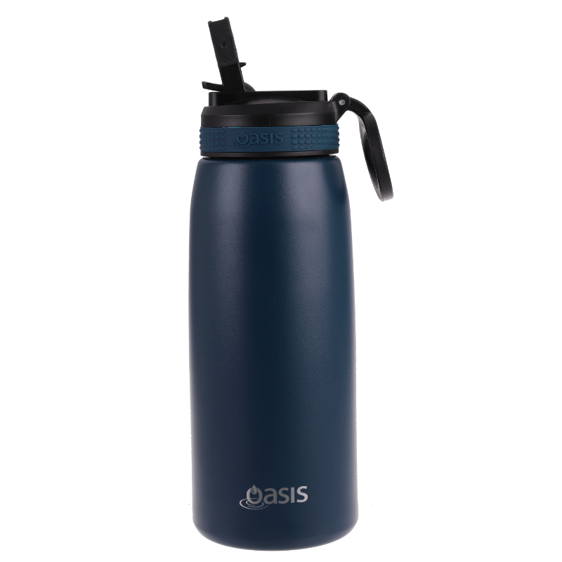 780ml Oasis sports bottle with sipper lid - double walled stainless steel bottle - Navy.