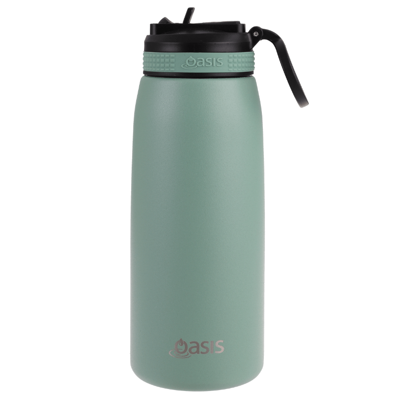 780ml Oasis sports bottle with sipper lid - double walled stainless steel bottle - Sage Green.