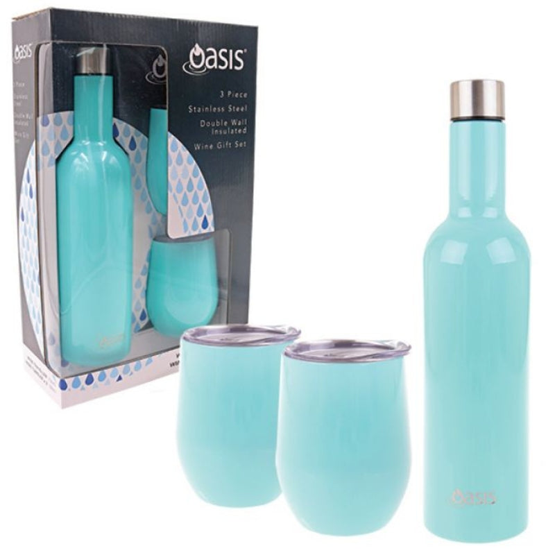 Oasis Gift Set with wine traveller and 2 wine cups - in Spearmint.