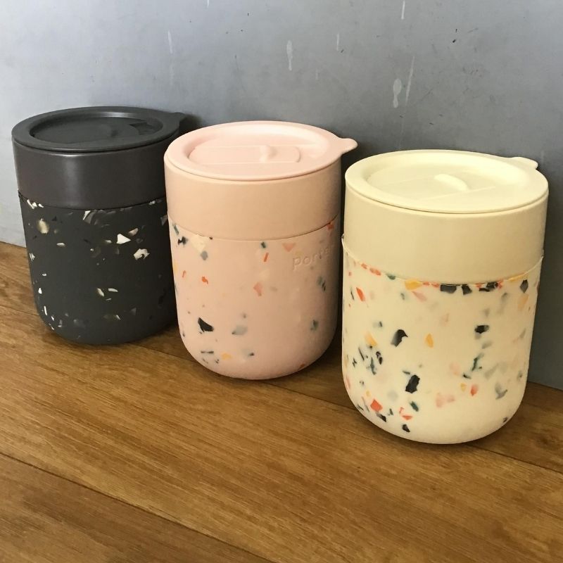 Porter by W&P ceramic cup with silicone wrap in terrazzo 335ml - mixed photo. 