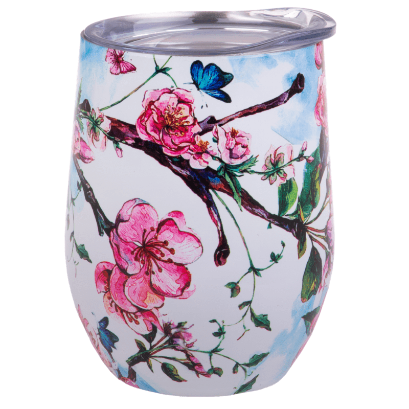 330ml Oasis double walled wine sippy tumbler with lid - Spring Blossoms.