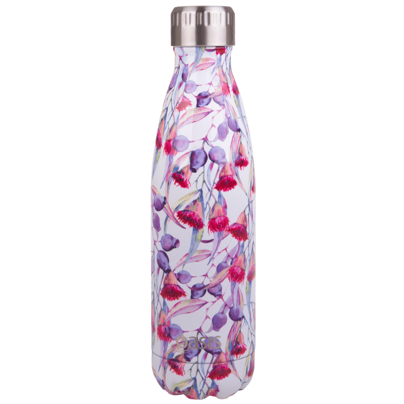 Oasis 500ml double walled stainless steel bottle - option of personalise the lid - Australiana designs - Gumnuts.