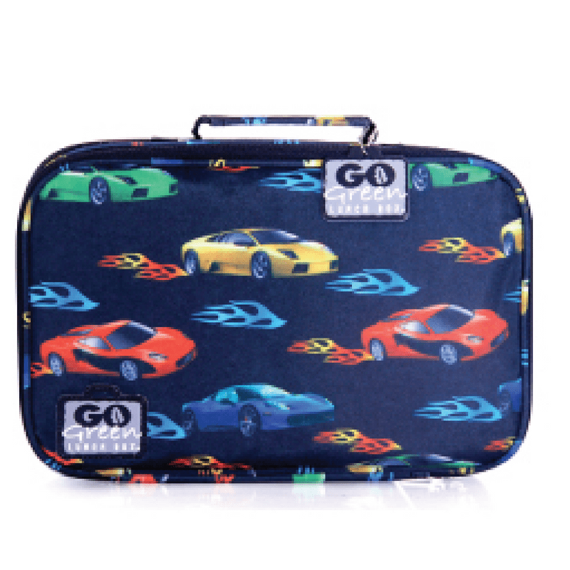       Personalised-Go-Green-bento-leakproof-lunch-box-Fast-Flames-Cars