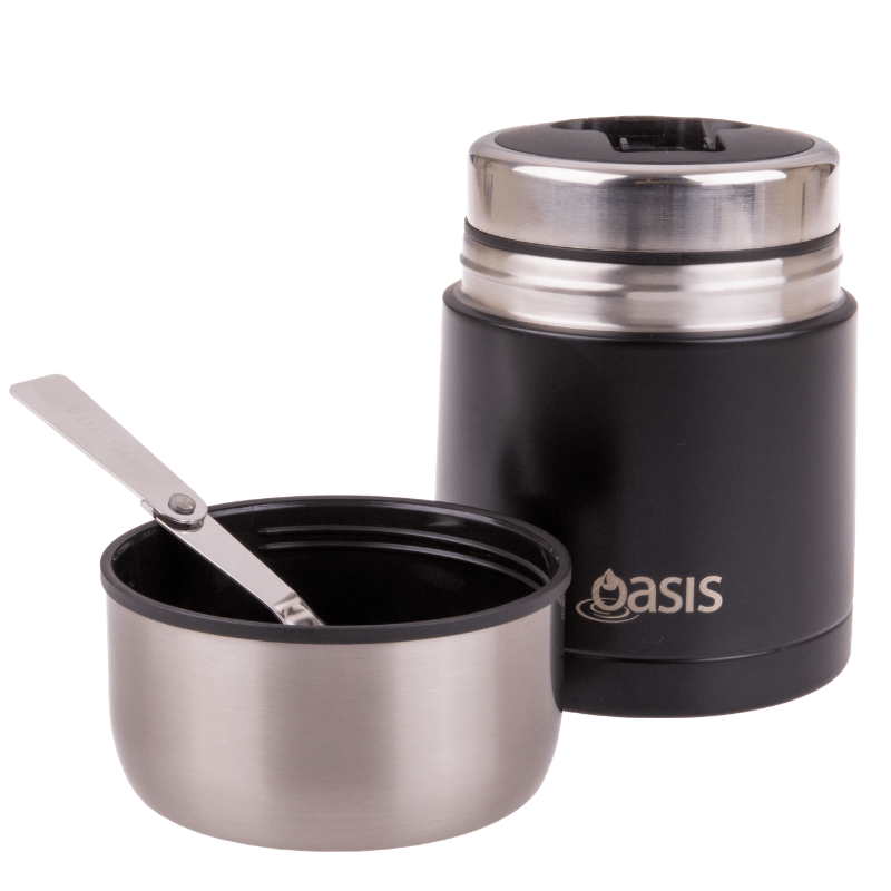     Personalised-Oasis-stainless-steel-food-flask-600ml-800ml-open-with-spoon
