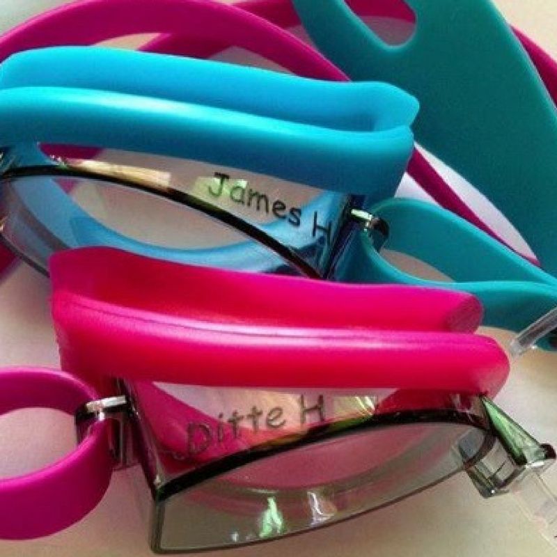 Vorgee Stinger swimming goggles - showing 2 pairs of personalised goggles.