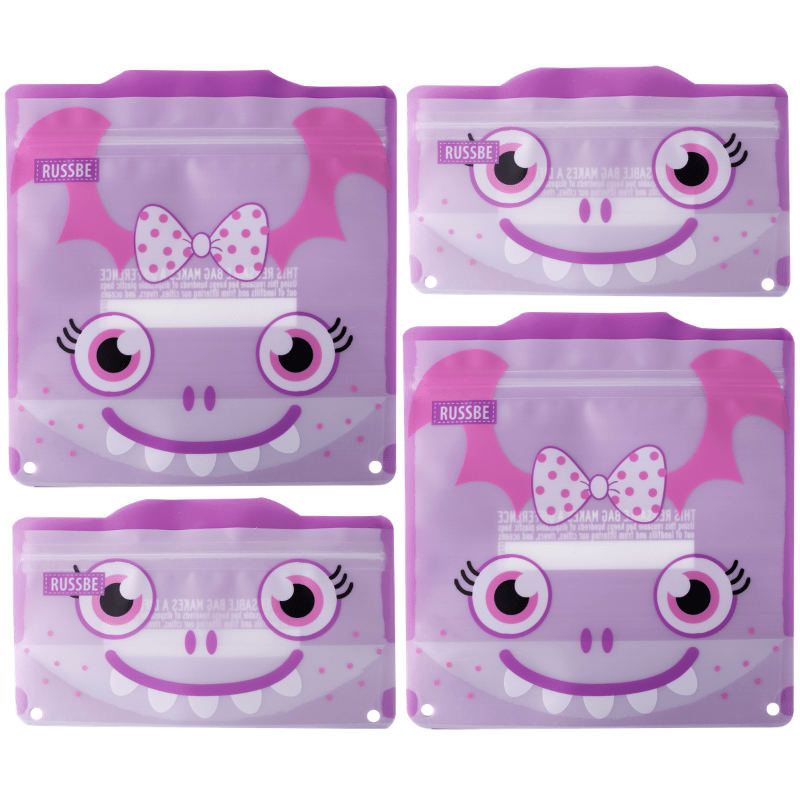 Russbe reusable snack and sandwich bags - set of 4 in Purple Monster  design.