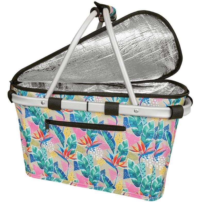 Sachi insulated carry picnic basket with lid - Botanical design.